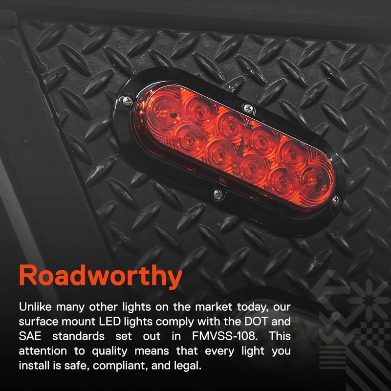 ONLINE LED STORE مجموعة مصابيح خلفية LED بيضاوية حمراء 6 بوصة من TRUE MODS 2 قطعة [DOT FMVSS 108] [SAE S2T2I6] [تركيب سطحي] [مقاوم للماء IP67] [إيقاف دوران ذيل] لمصابيح فرامل المقطورة لقوارب المقطورة وشاحنات RV - Image 2